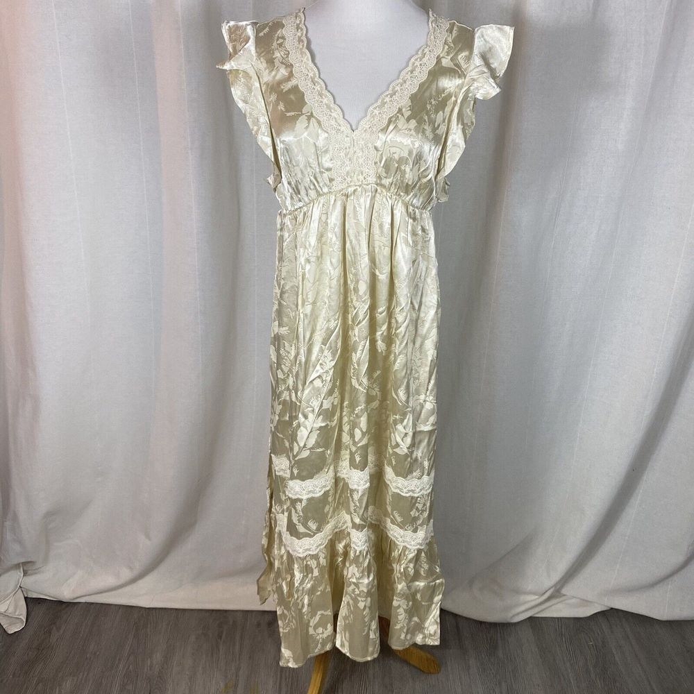 Saltwater Luxe Women's Small Midi Dress Ivory Lace Victorian Boho‎ Empire Waist